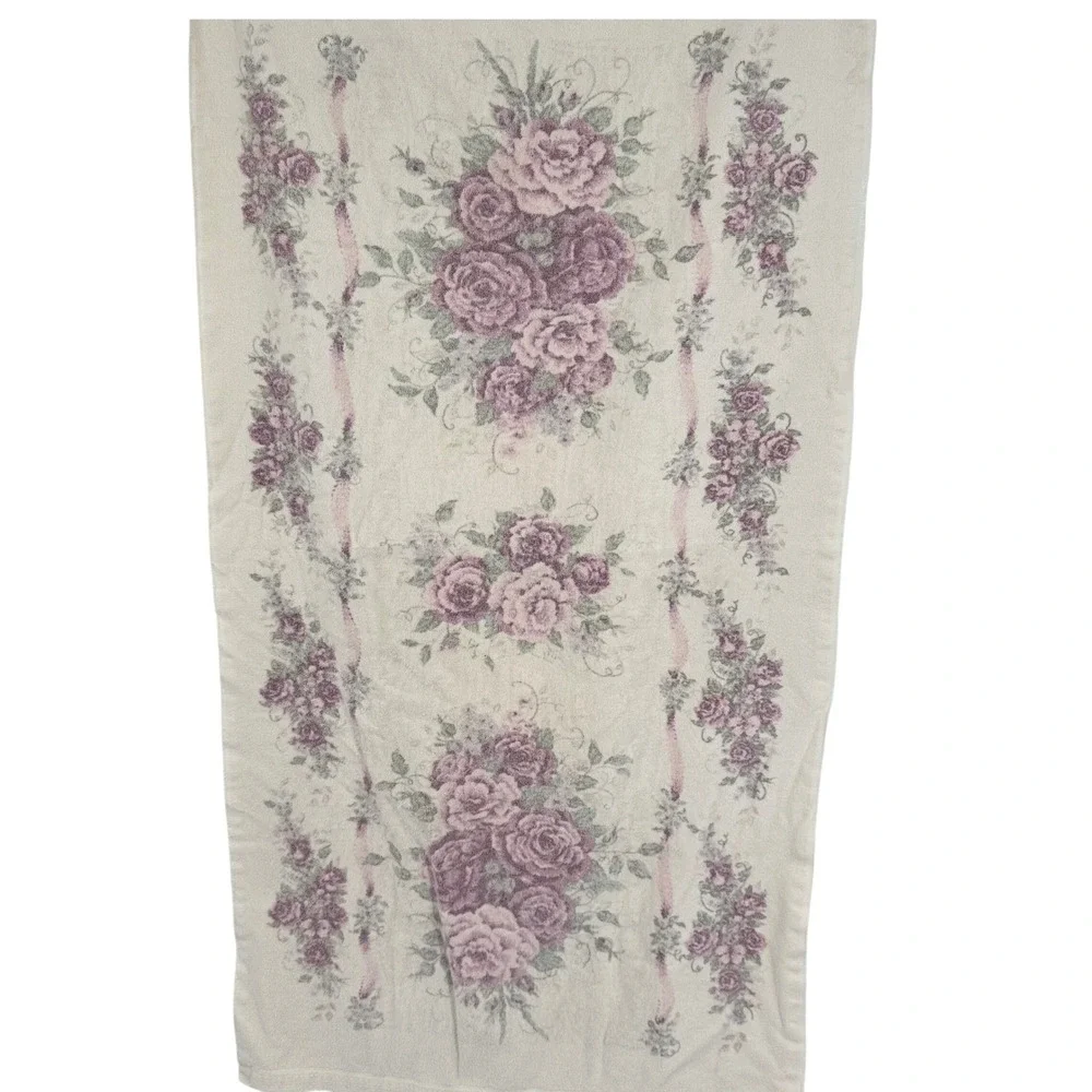Vintage Glynda‎ Turley Purple Rose Floral Cotton Bath Towel 47x26 Made in USA
